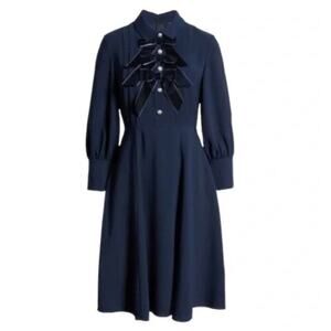 HALOGEN x Atlantic-Pacific Bow Detail Fit & Flare Dress Pearl button Blue Size 4